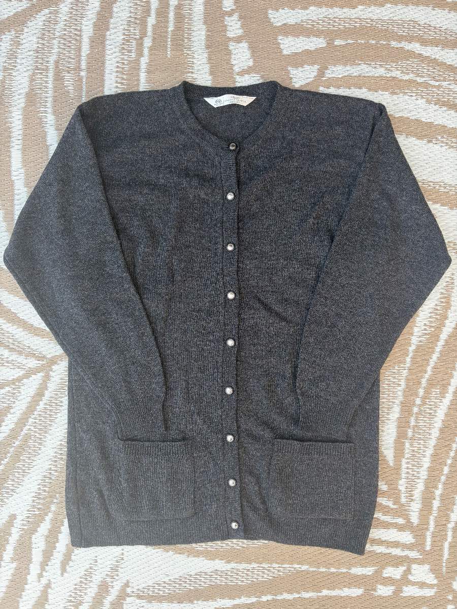 Vintage M&S St Michael Charcoal Lambswool Knit Cardigan Pockets