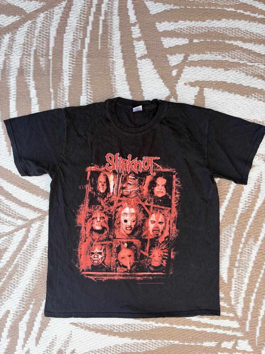 Y2K Slipknot Rusty Face Grid Band Tee Black T-Shirt Size Large