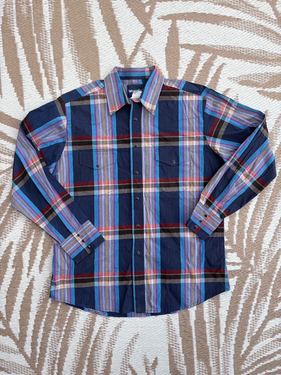 Vintage Men's Wrangler Cowboy Checked Long Sleeve Shirt