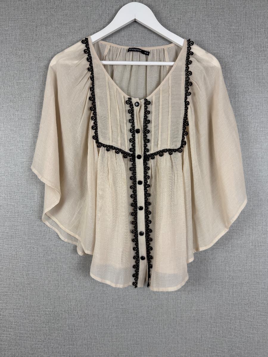 Atmosphere Cream Boho Lace Trim Kimono Sleeve Blouse UK10