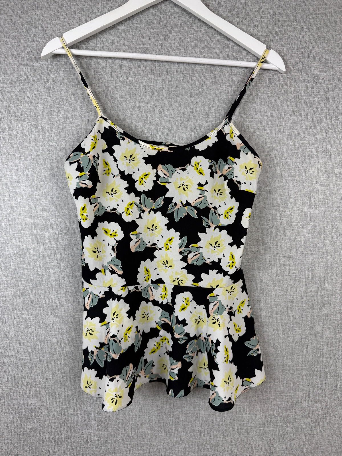 Miss Selfridge Floral Cami Top UK 8 Black White Yellow Strappy Summer