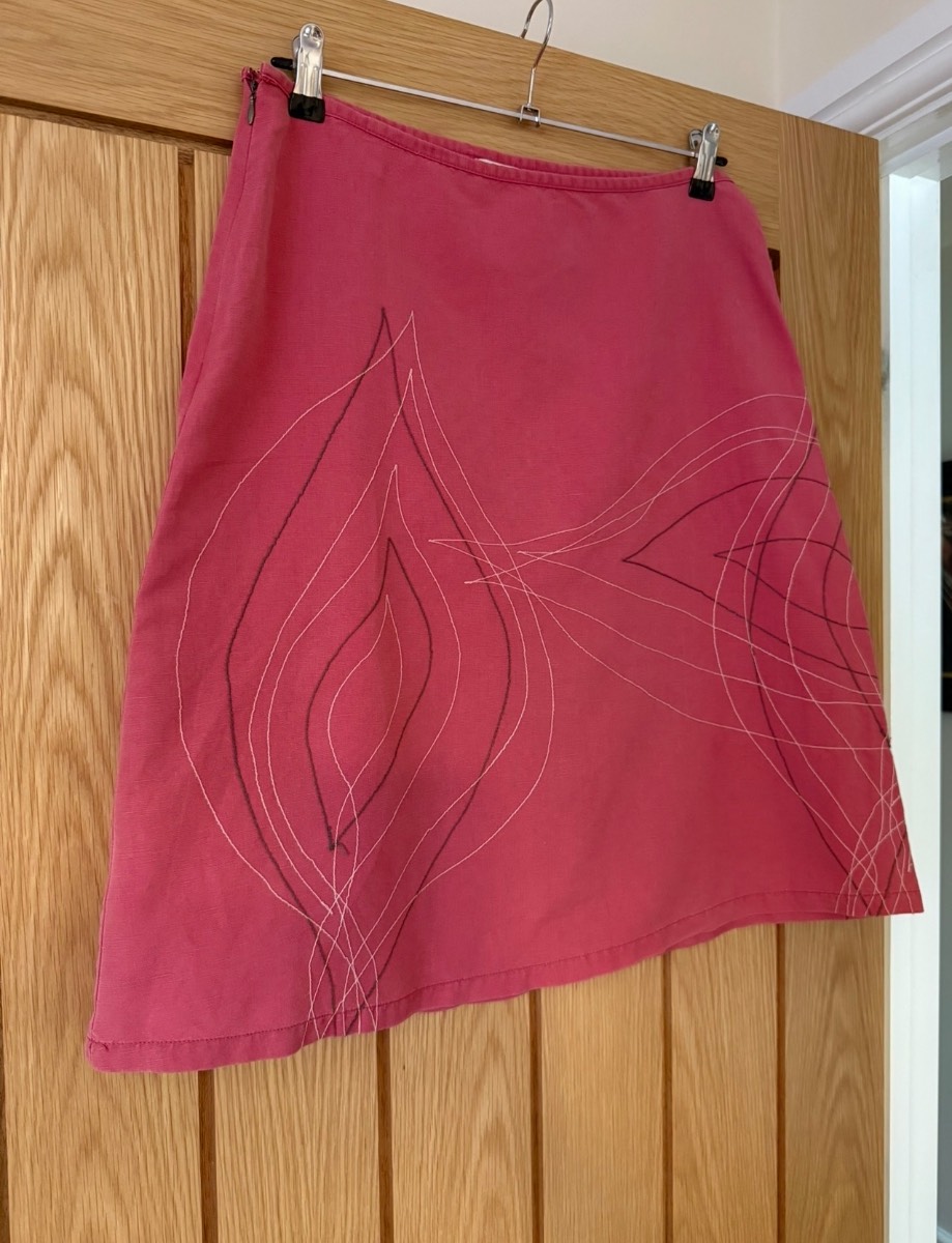 White Stuff Pink Linen Blend Embroidered A Line Mini Skirt UK 10 Abstract