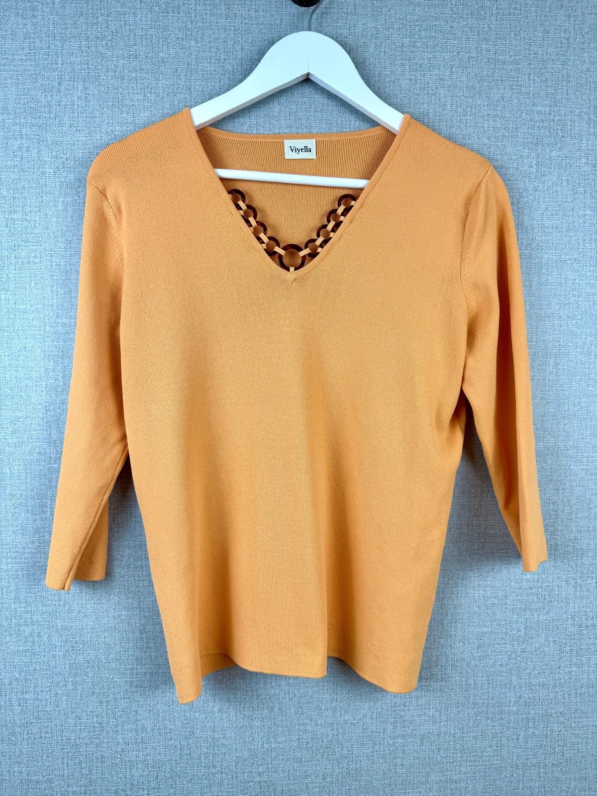Viyella Mustard Gold V-Neck Jumper Chain Detail Fine Knit Women's UK M