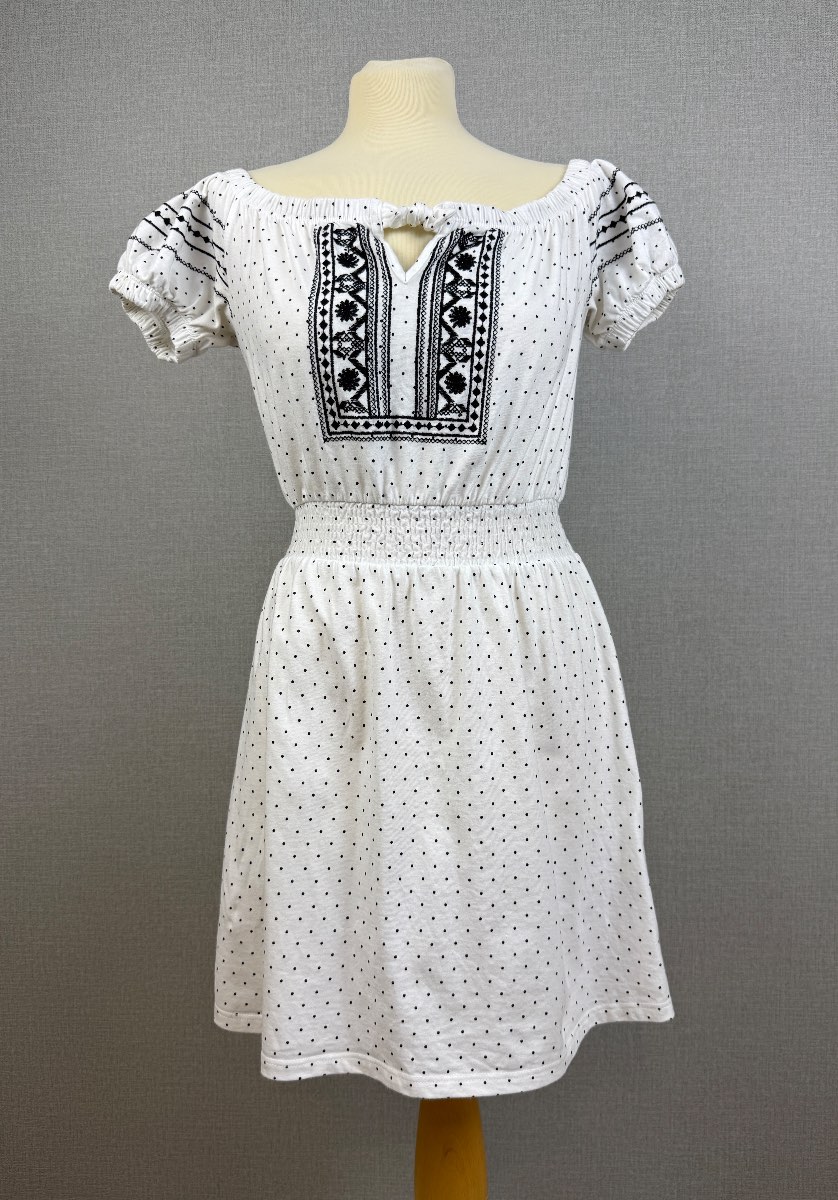 Topshop Petite White Embroidered Bardot Dress UK 10