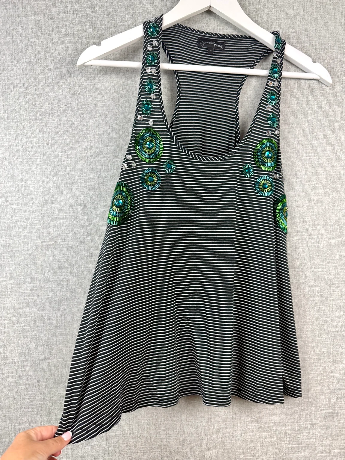 Signature by Next Black White Striped Embellished Vest Top Sleeveless UK 14