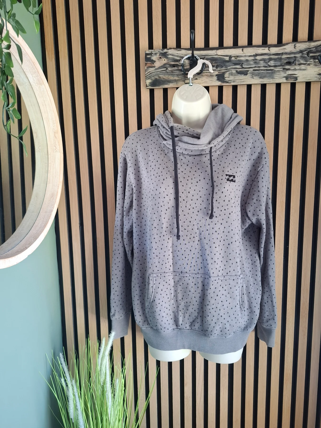 Ladies Billabong Size Xs Grey Baggy Surf Hoody Hoodie