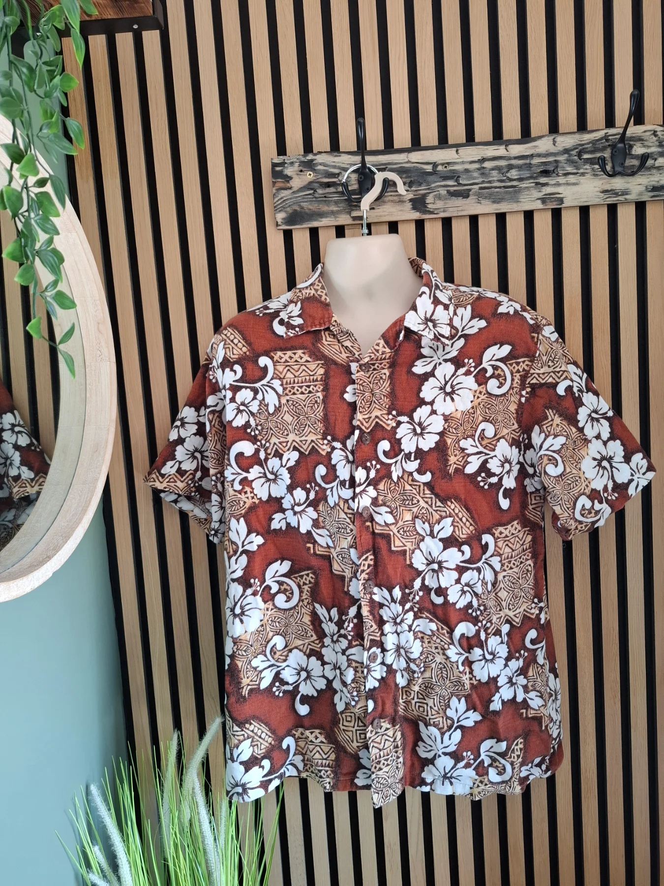 Bullhead vintage made in USA cotton summer shirt large hawaiian hibiscus
