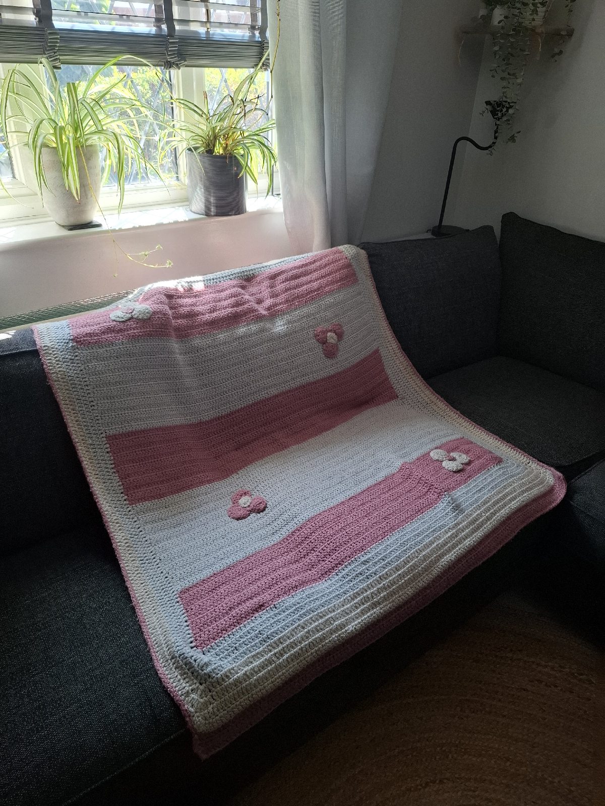 Pink boho crochet blanket throw floral whimsical cottagecore fairy