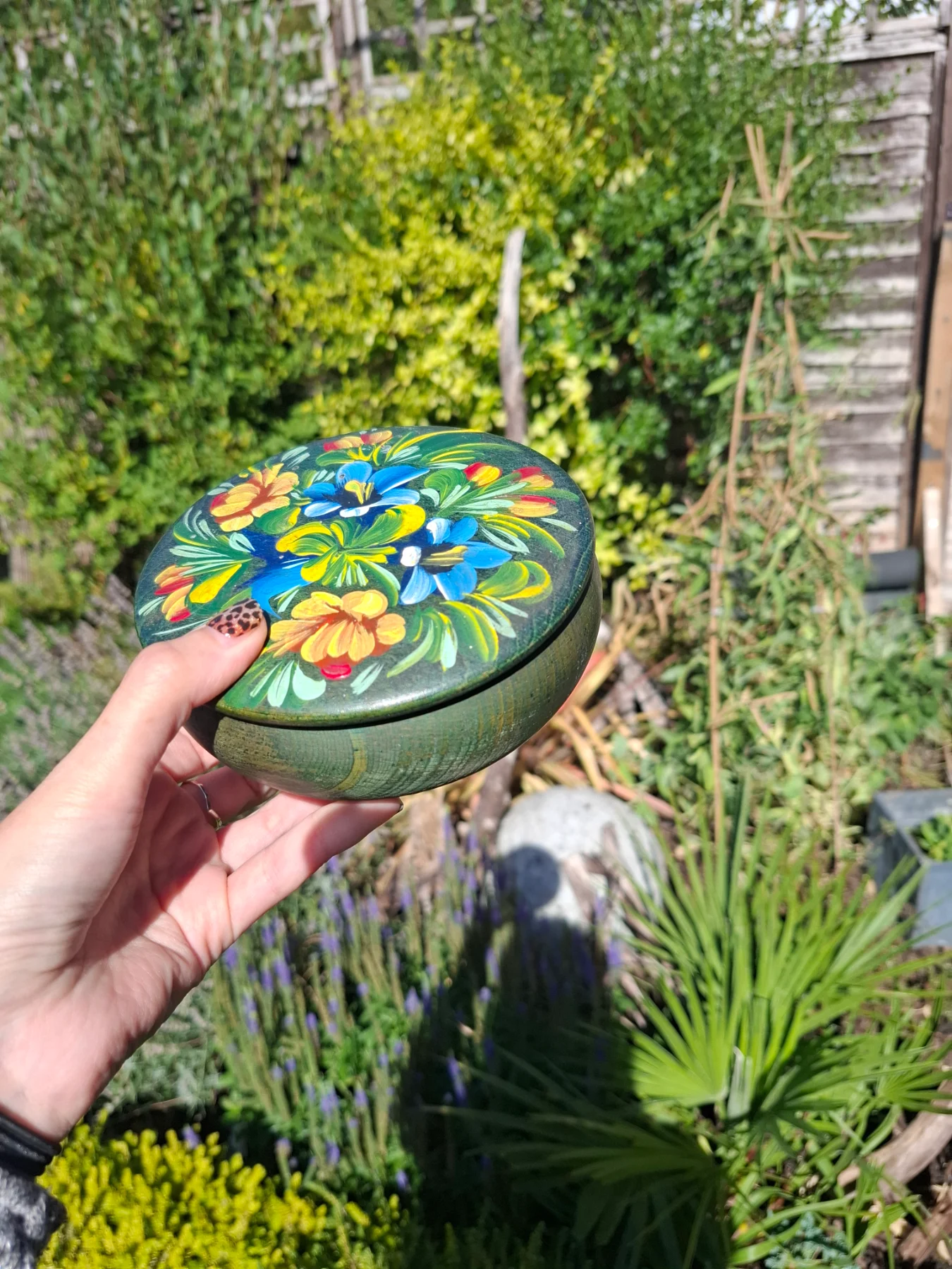 Wooden painted boho gypsy trinket storage box whimsical cottagecore