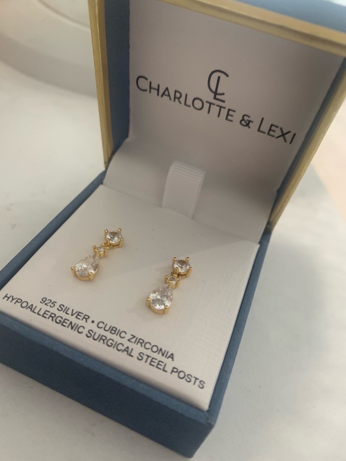 ✨ Charlotte & Lexi 925 Silver Gold-Plated CZ Drop Earrings ✨