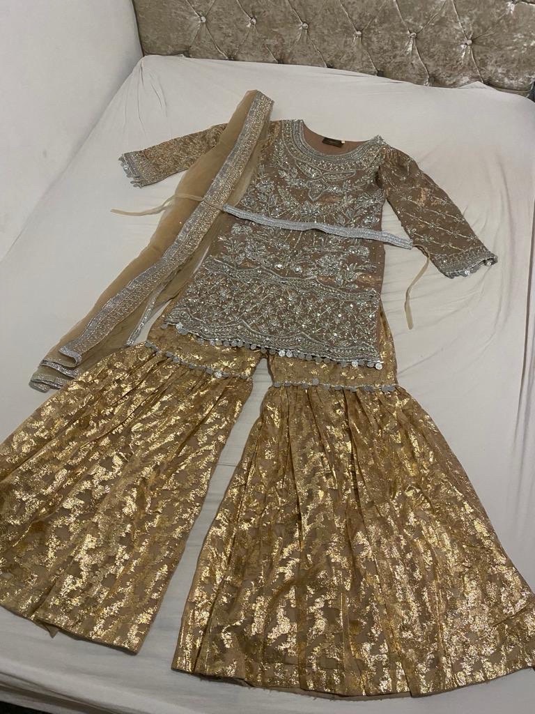 ✨ Stunning Heavy Gold & Silver Embroidered Gharara Suit (3-Piece) ✨
