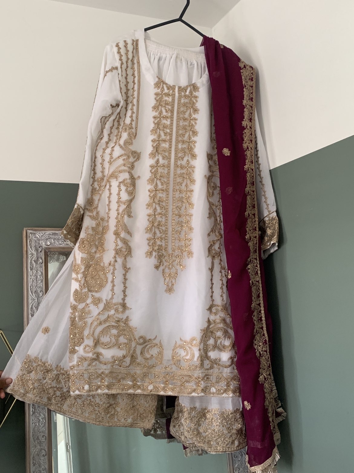Stunning White & Gold Embroidered Pakistani Sharara Suit (3-Piece)
