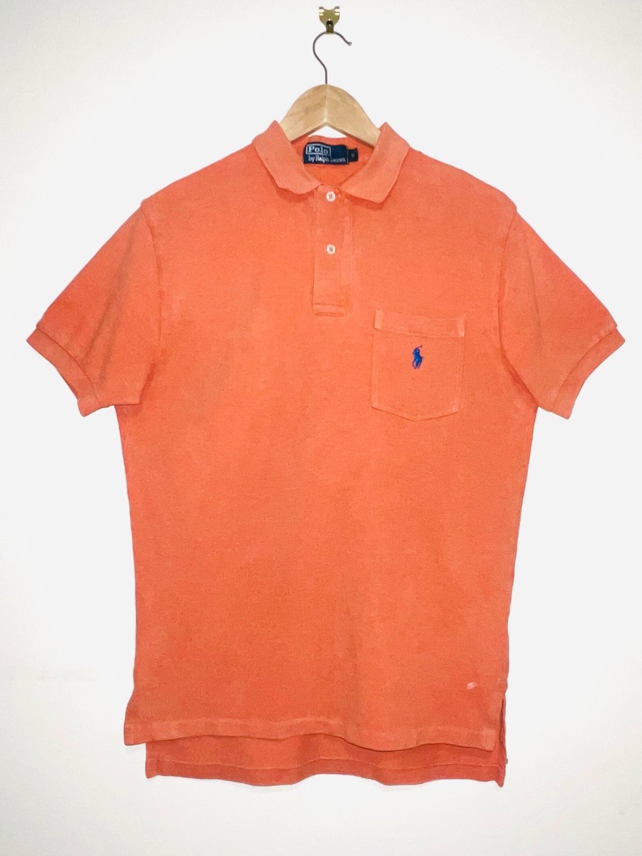 Men’s Vintage Blue Tag Polo Ralph Lauren Orange Polo Pocket With Blue Pony Small 100% cotton