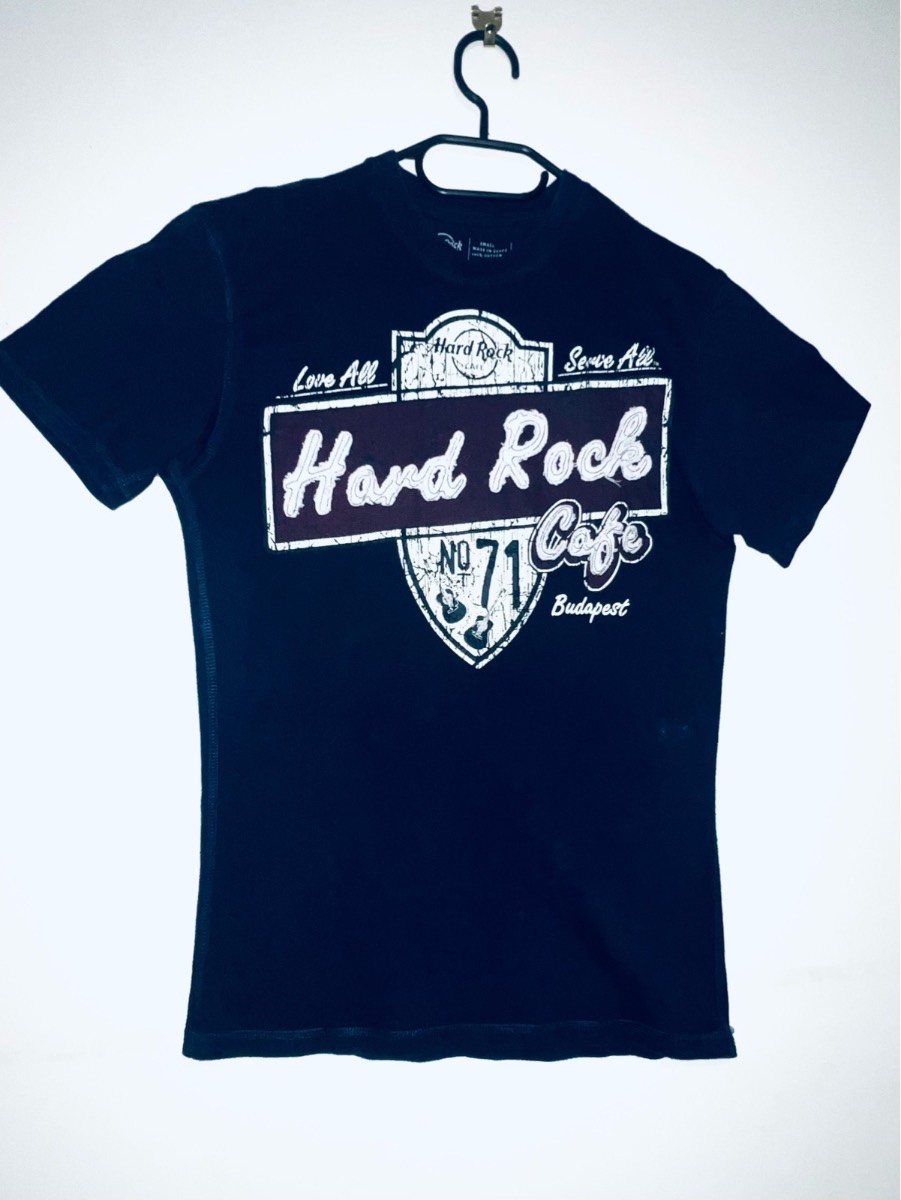 Hard Rock Cafe Women’s Budapest Graphic T-Shirt Top Navy Size Small 100% cotton