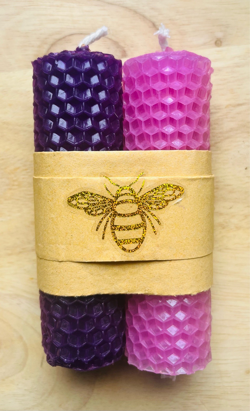 Pink/purple 2xsmall beeswax Rolled candles