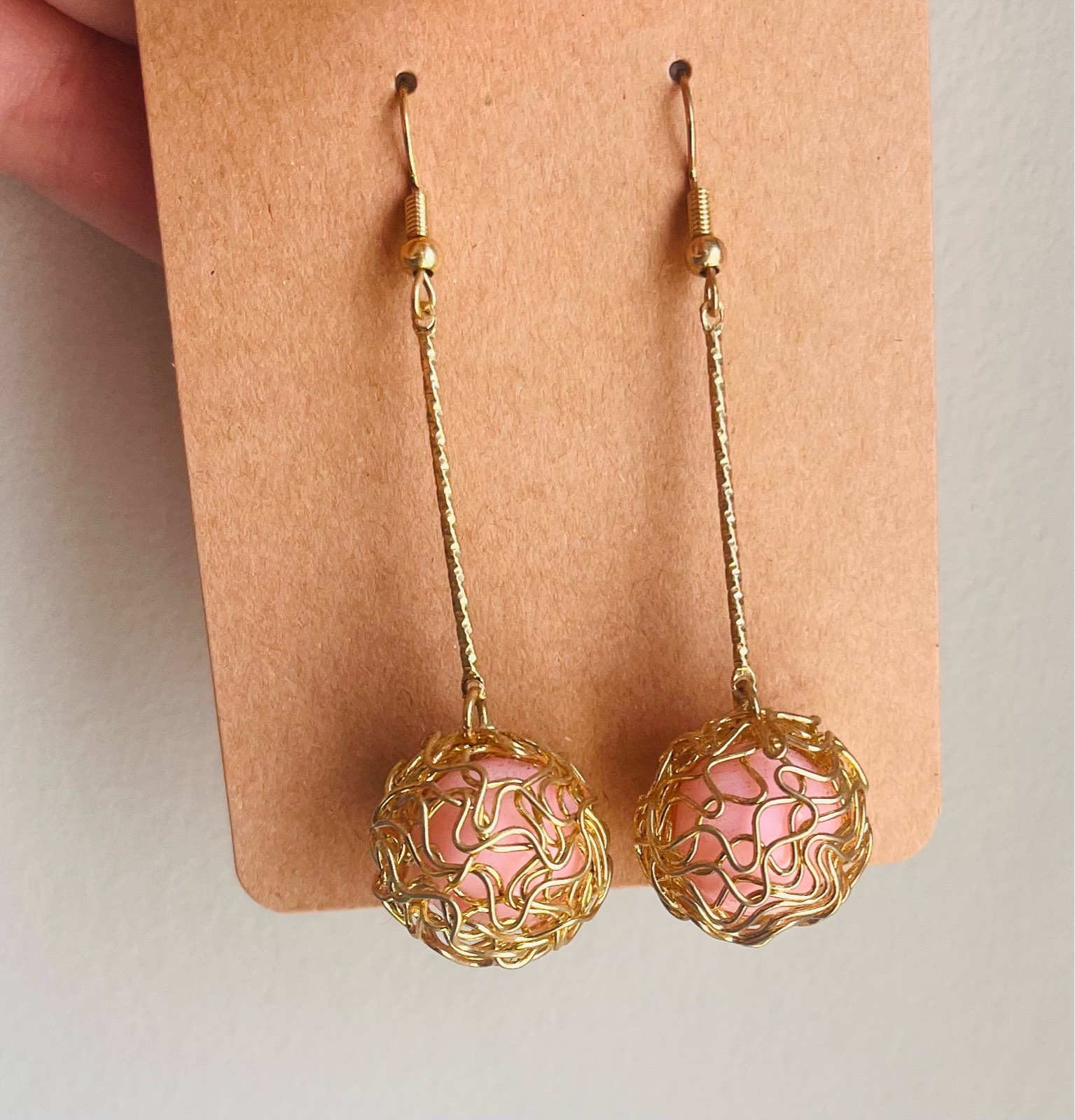 Pink/gold sphere earrings