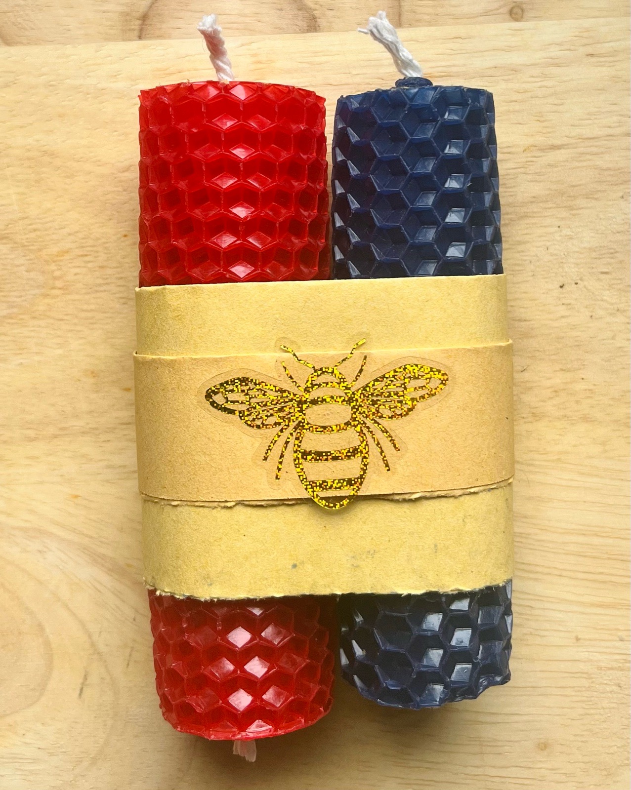 Red /blue 2x beeswax rolled candles