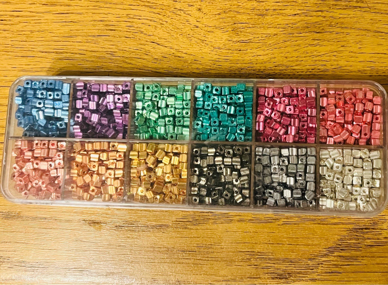 Metallic coloured mini square beads