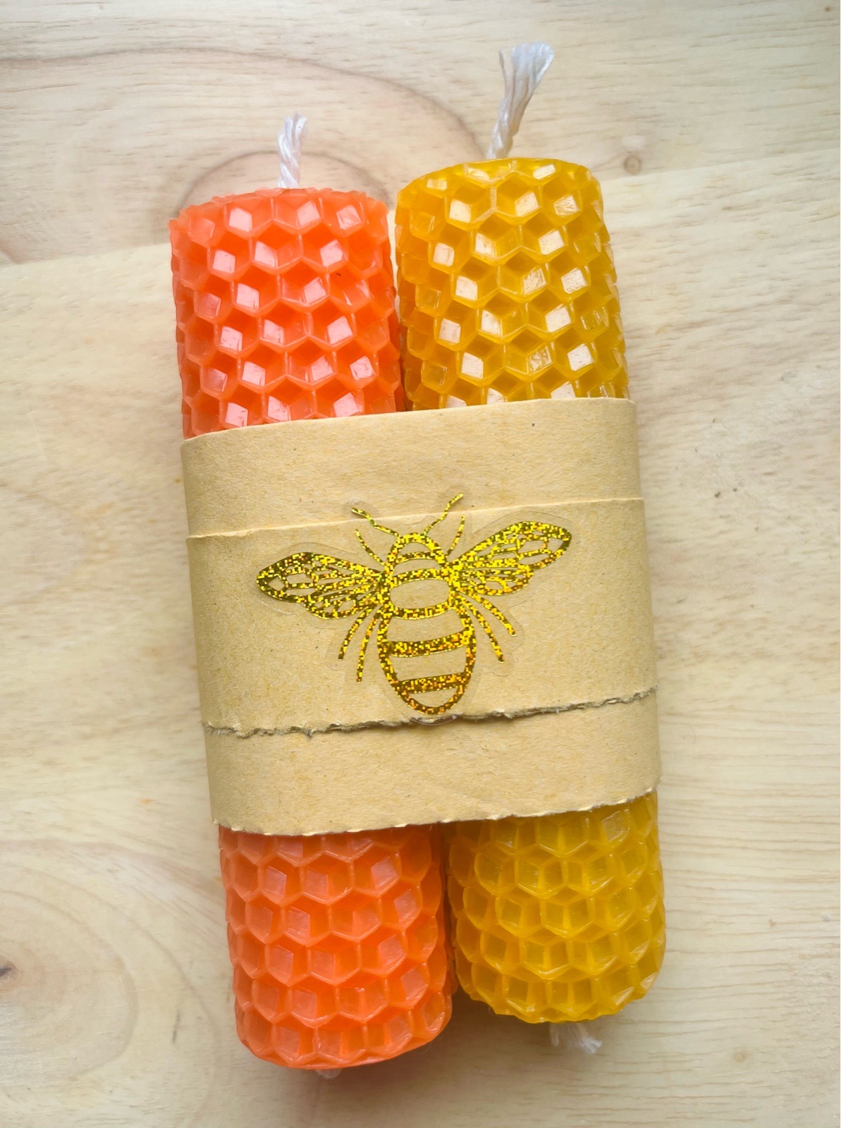 Orange/yellow 2x beeswax rolled candles