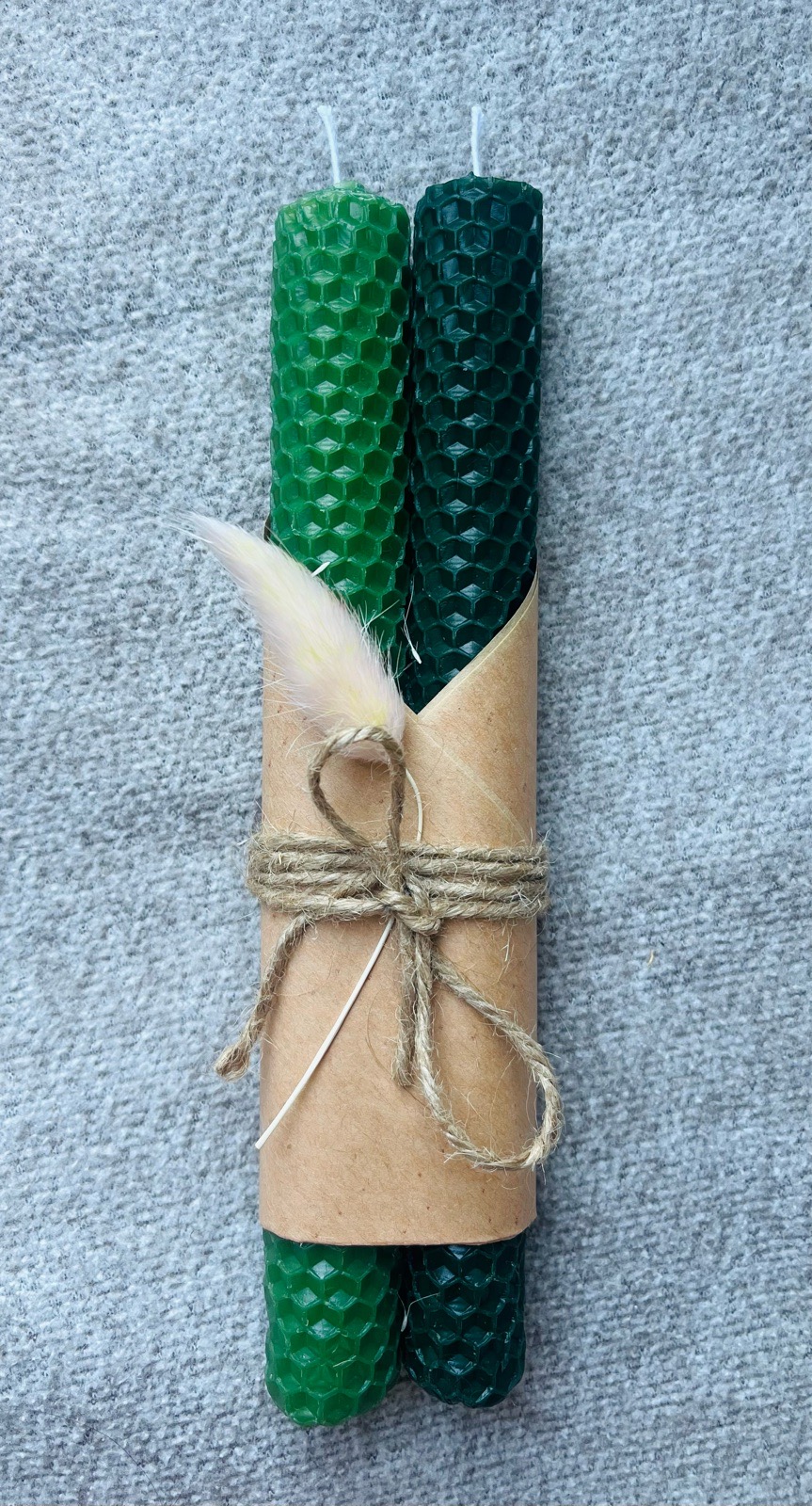 2x green Beeswax rolled candles