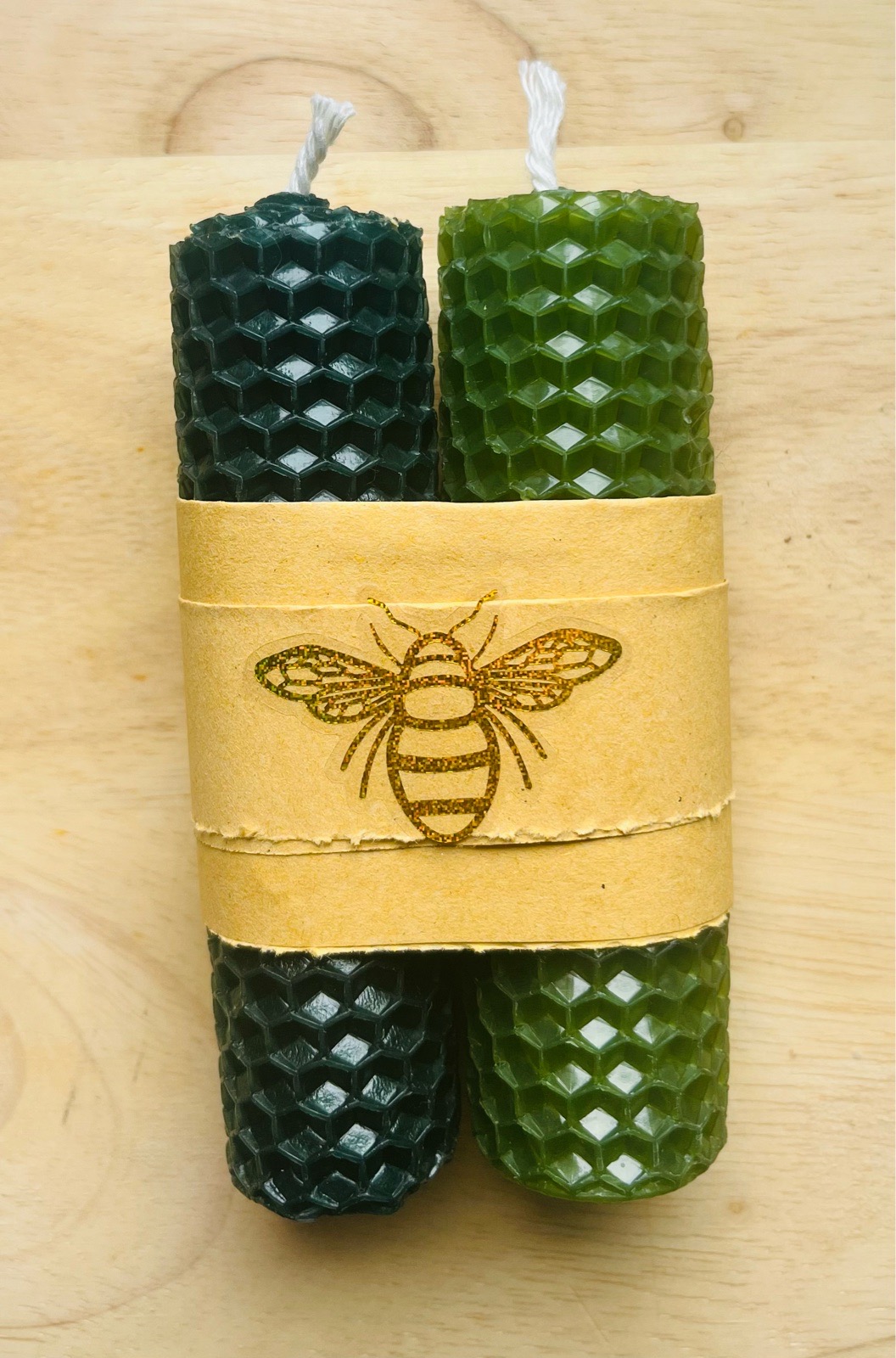 2x green beeswax rolledCandles