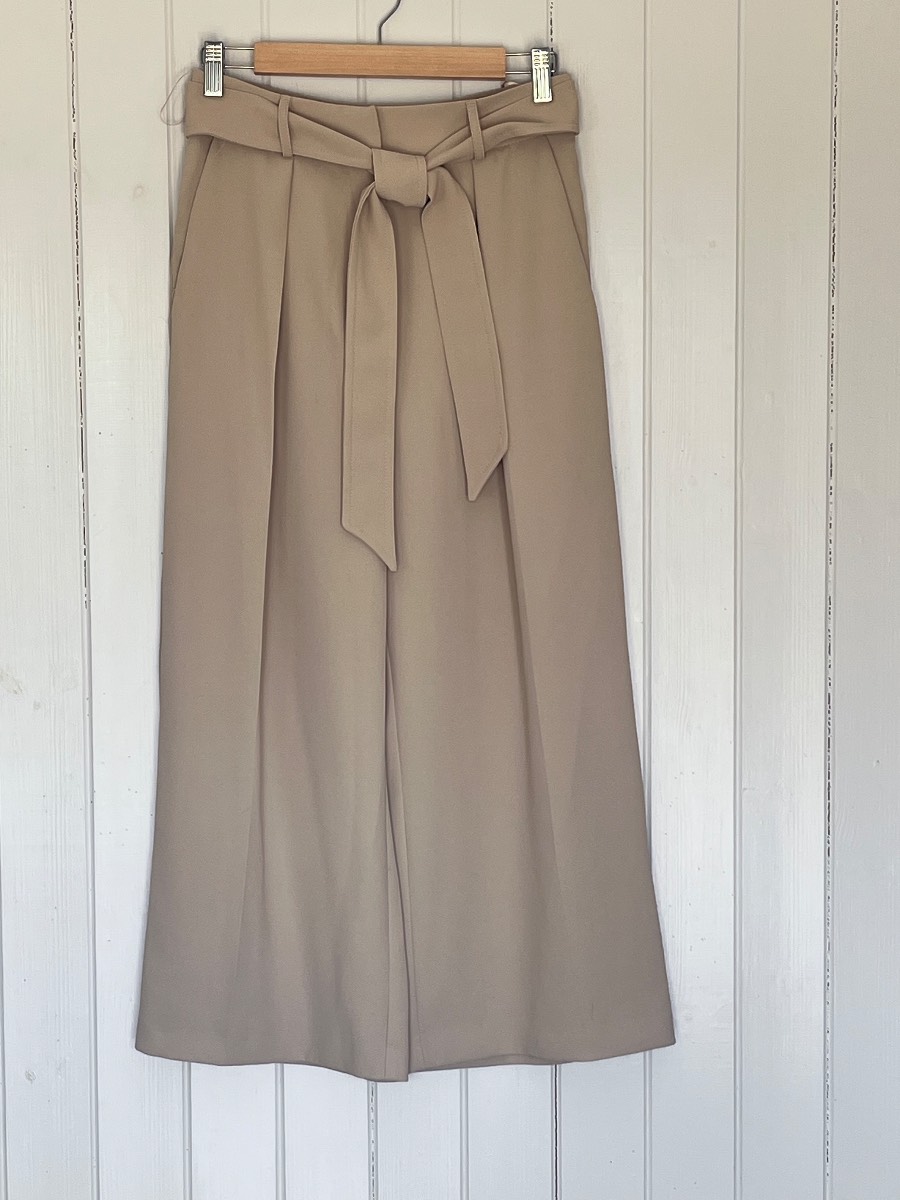 River Island Signature Beige Tailored Culottes UK 8 High Waist Tie Belt