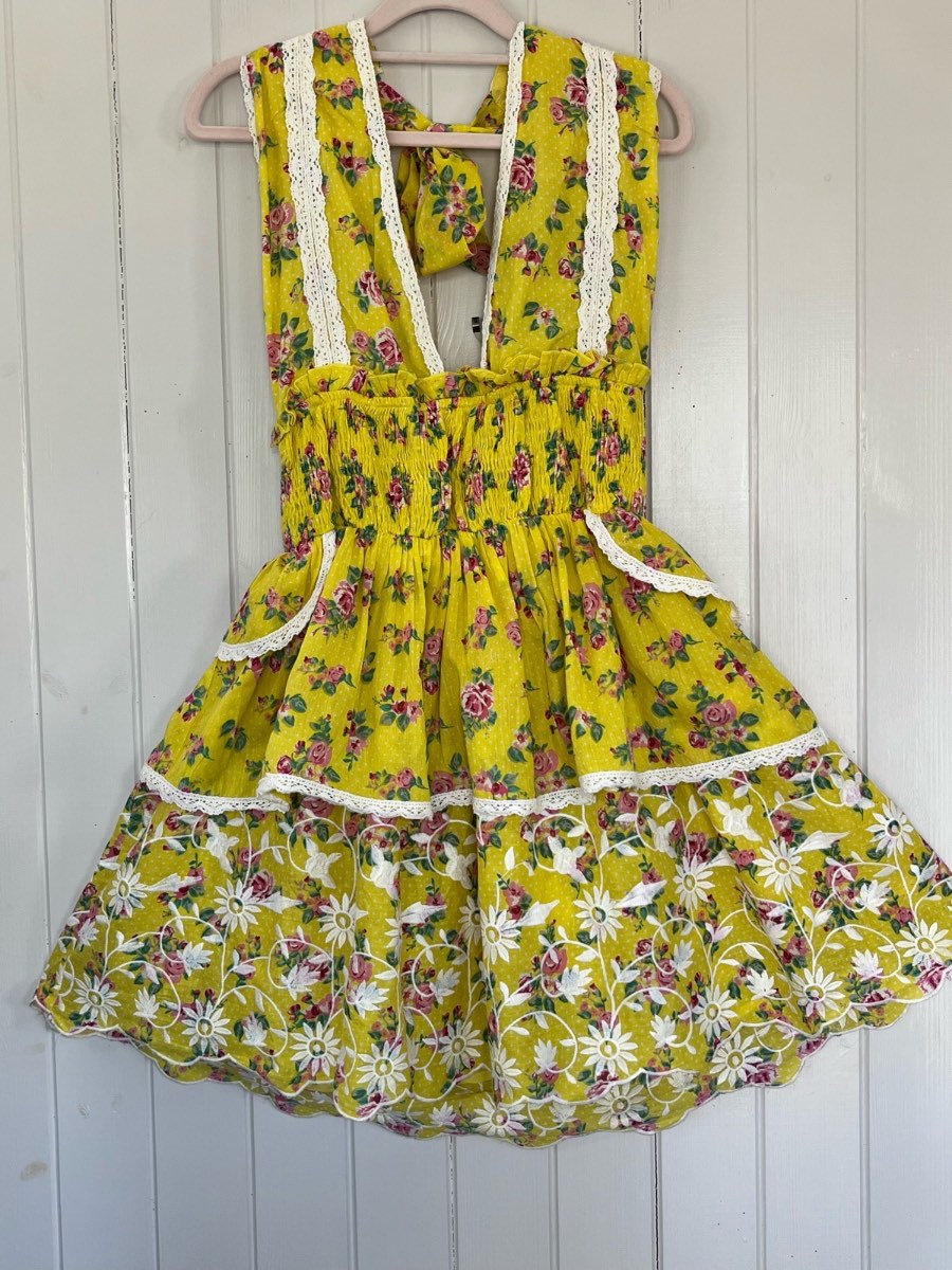 NJ Couture Gipsy Queen Yellow Floral Lace Boho Mini Dress Size S BNWT