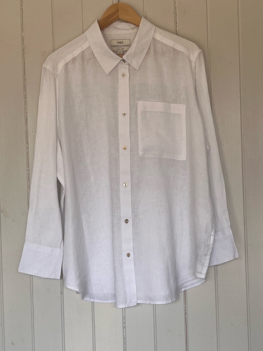 M&S Pure Linen White Button Front Shirt Blouse Size 18