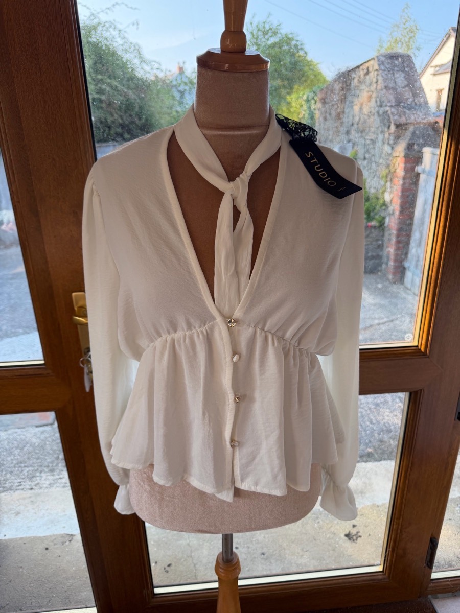 Studio Italia white tie front blouse