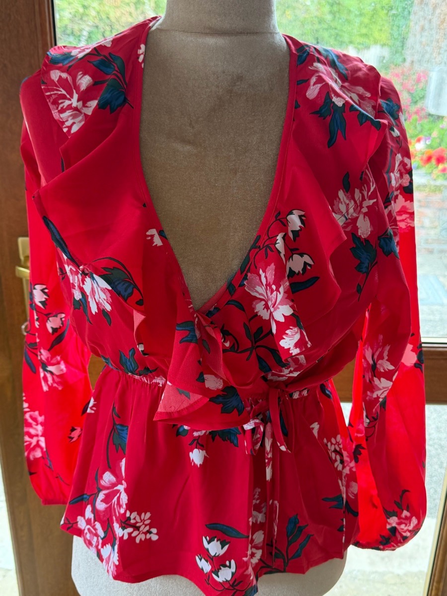 Influence red floral print peplum blouse