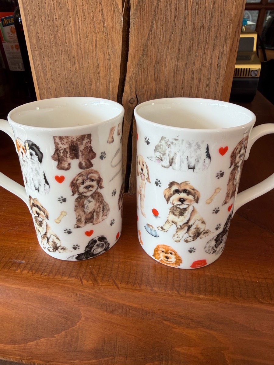 Kirsty Jayne fine bone china mugs featuring Cockapoo dogs x 2