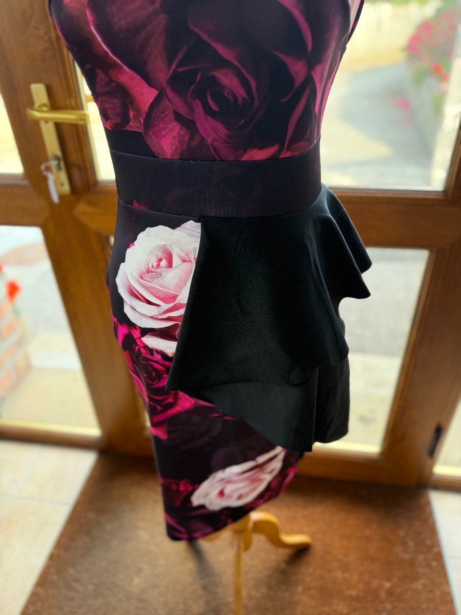 Malabay strapless peplum midi dress