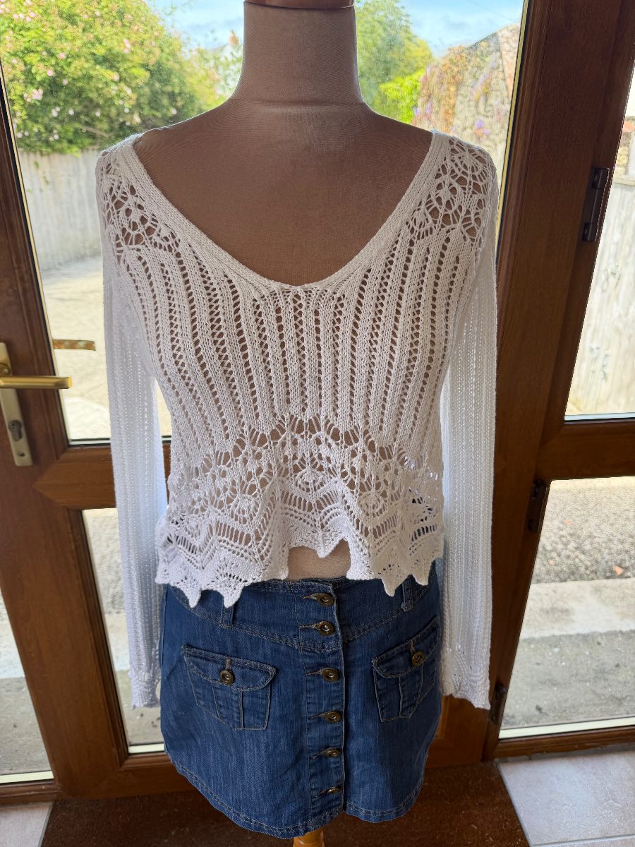 River Island white v- neck crochet top