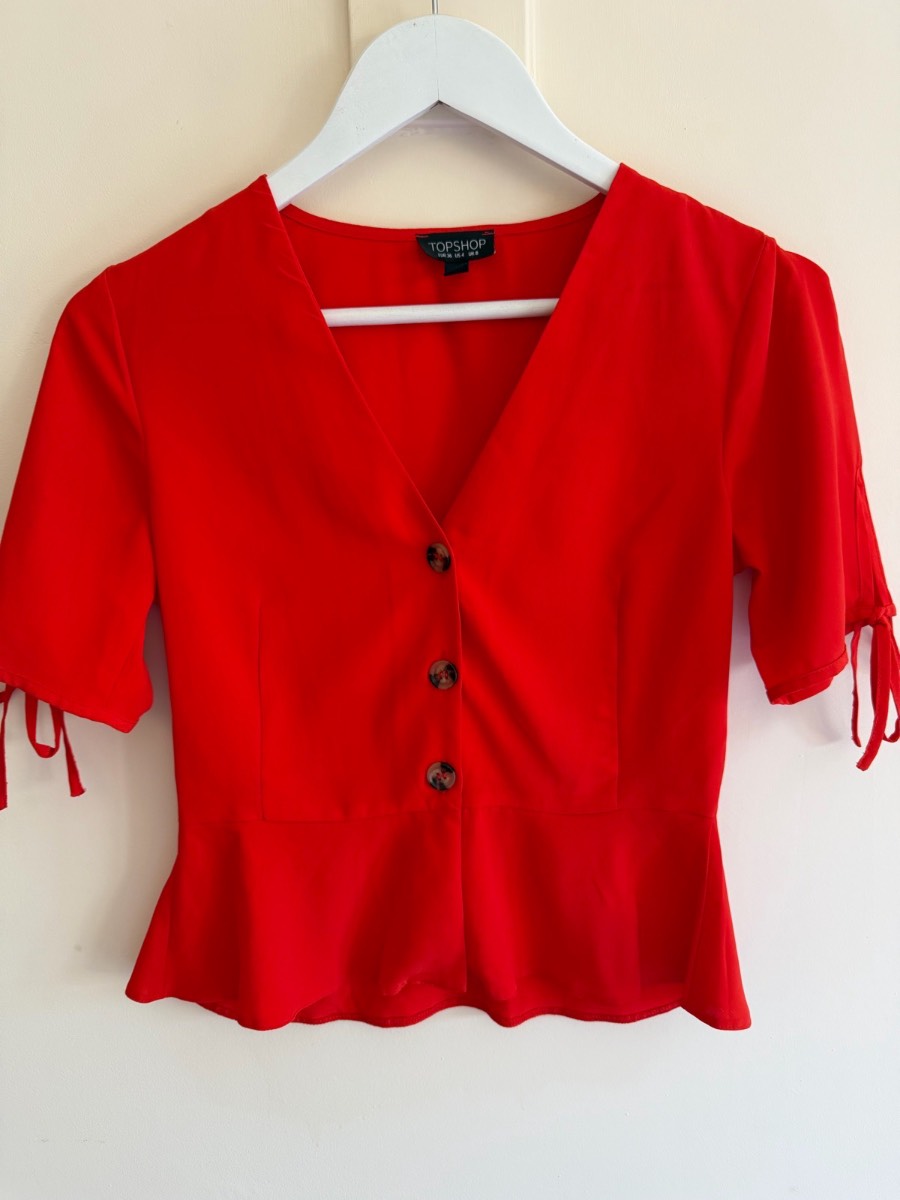 Topshop red short sleeve blouse
