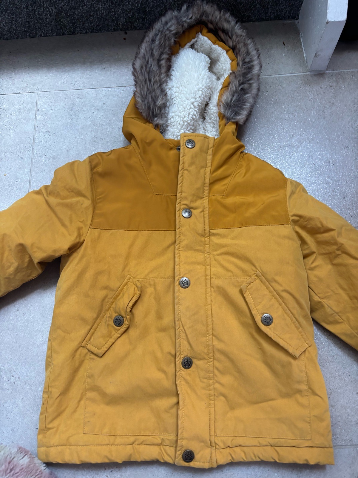 Children’s mustard coloured winter coat size 3-4 years
