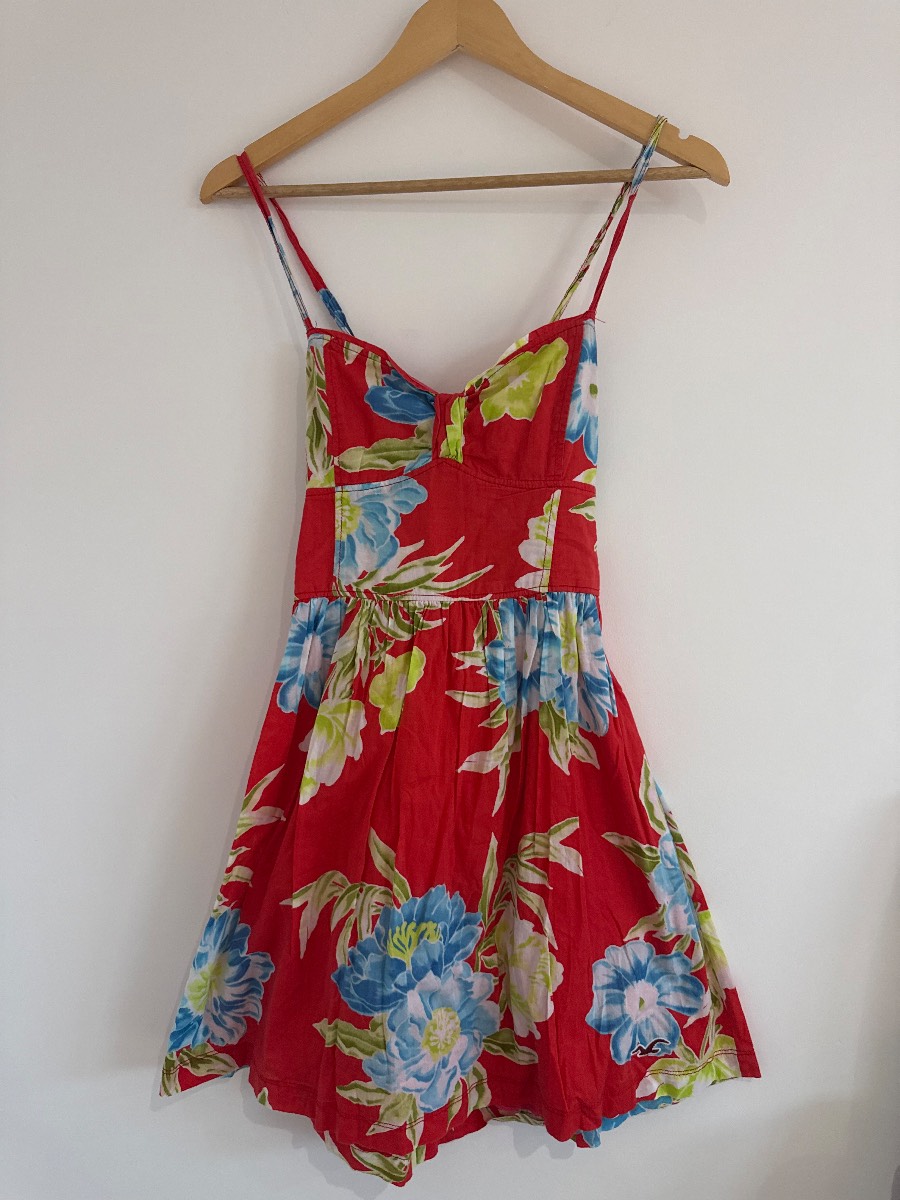 Hollister y2k style tropical floral print red dress spaghetti strap Size S summer beach holiday