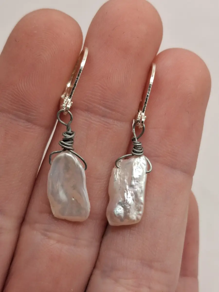 Genuine  Biwa pearl earrings 925