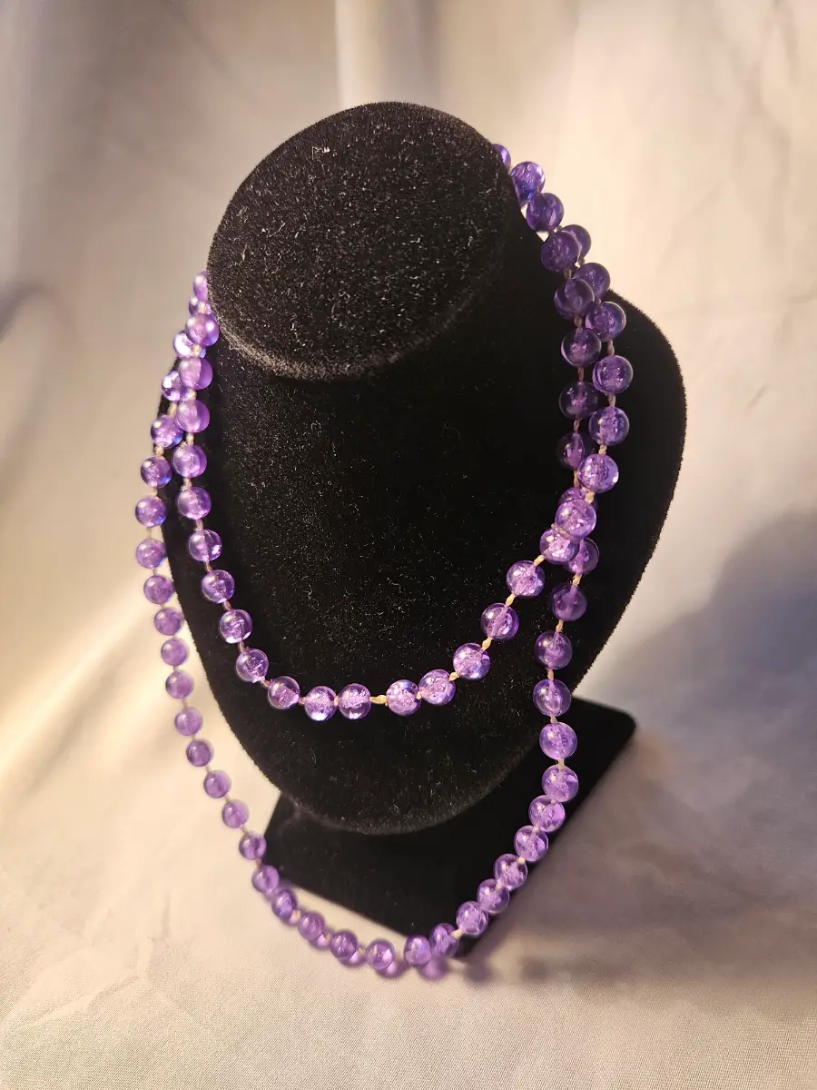 Vintage purple crackle glass opera strand hand knotted flapper layering necklace