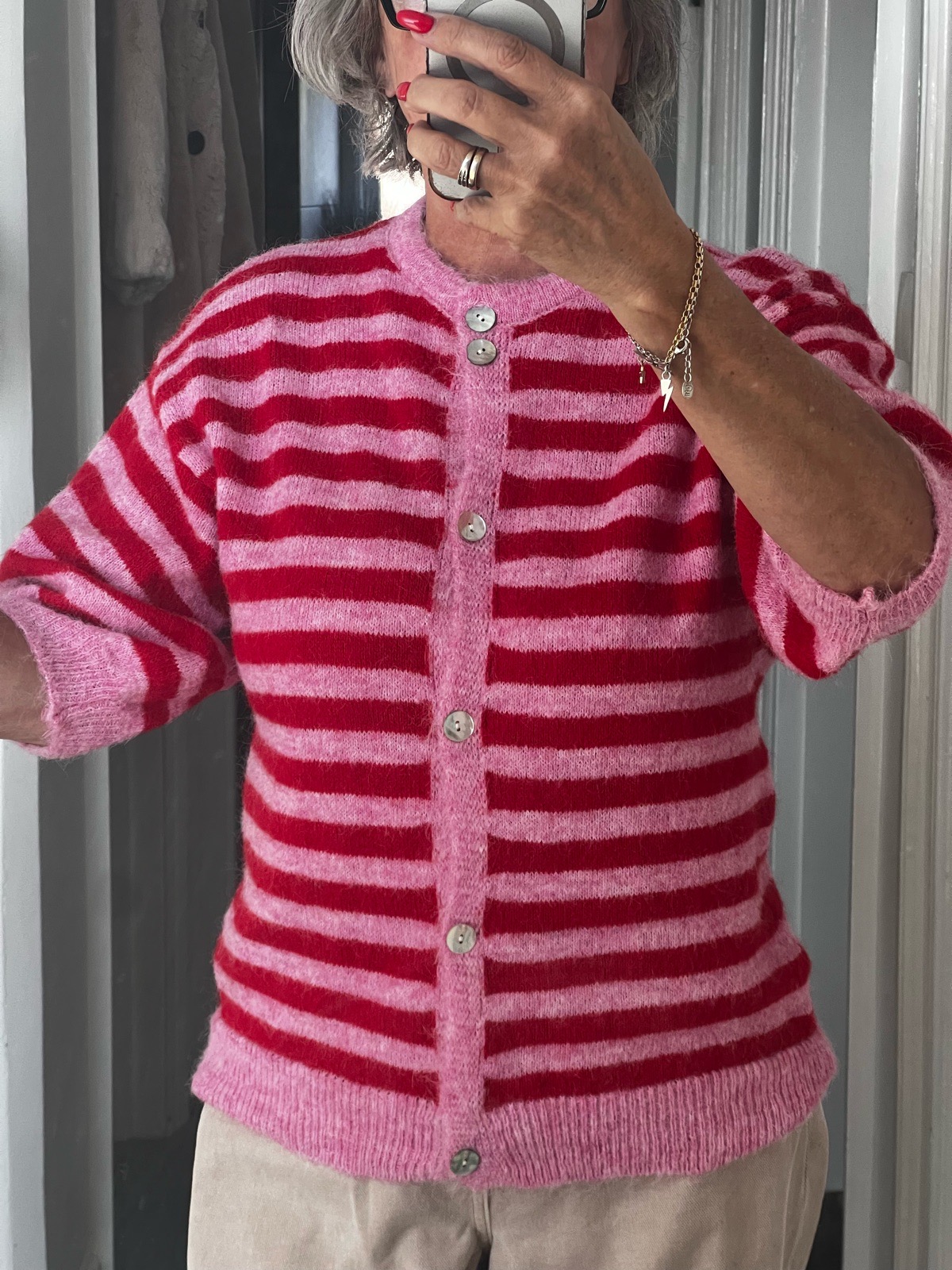 Red/pink stripe cardigan