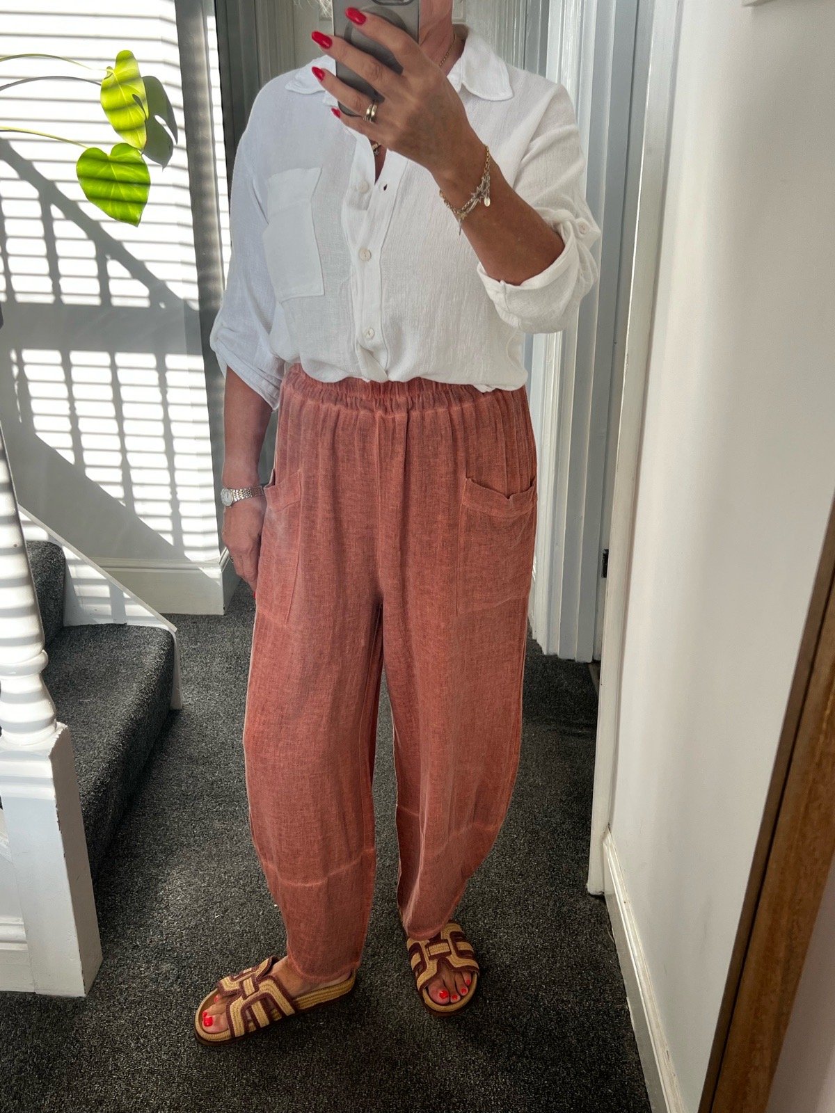 Russet linen mix harem pants