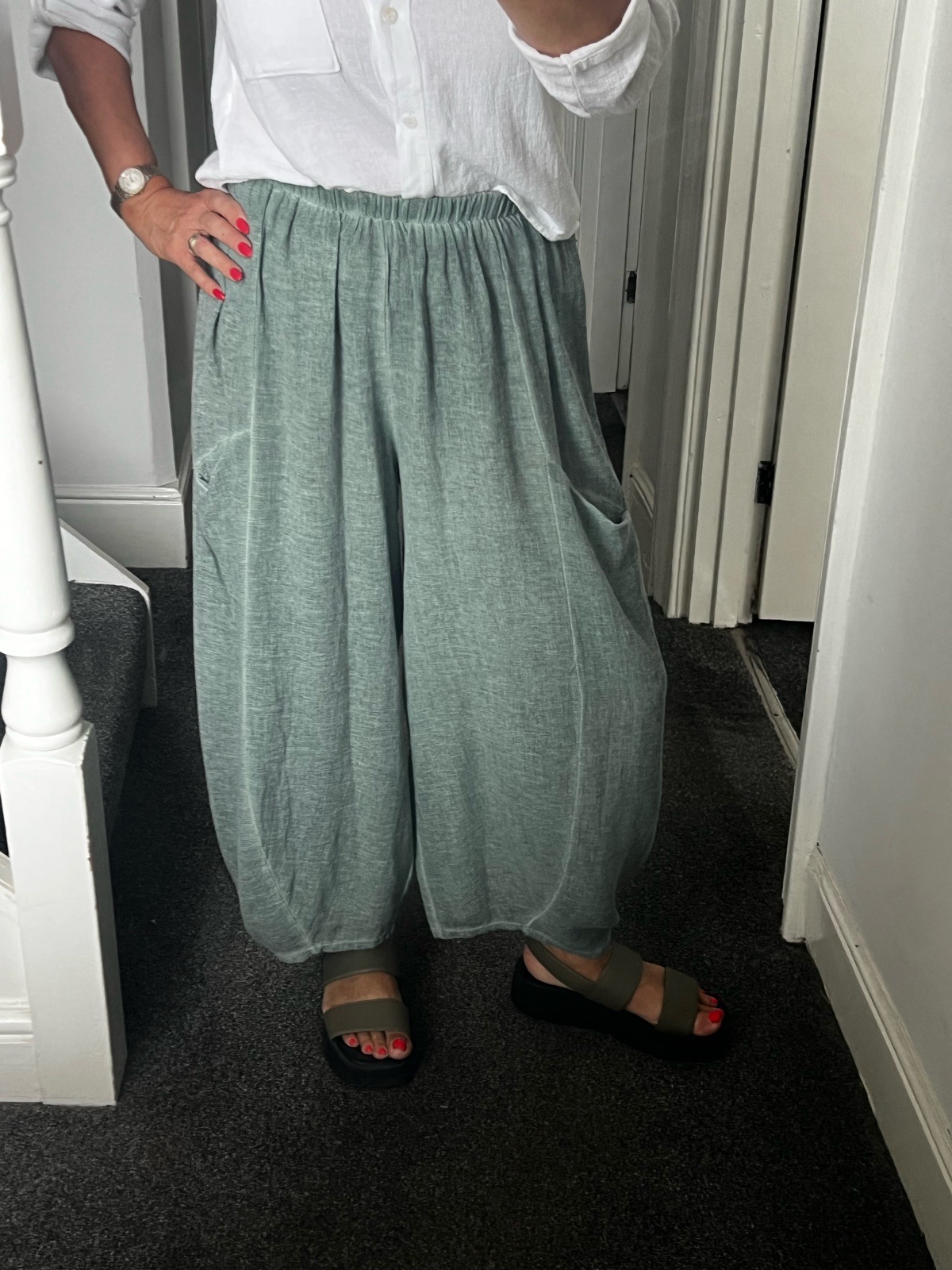 Linen mix green harem pants
