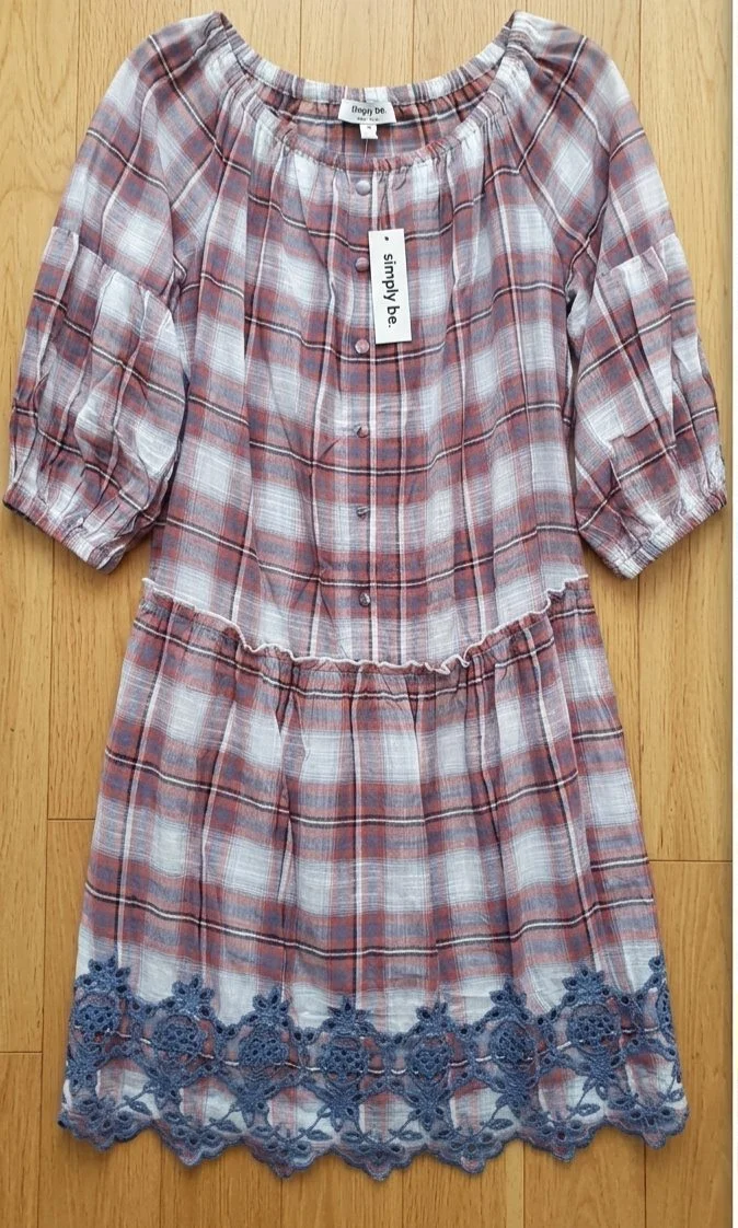 Simply Be Check Embroidered Dress,  brand new and Unworn. Size 14/16.