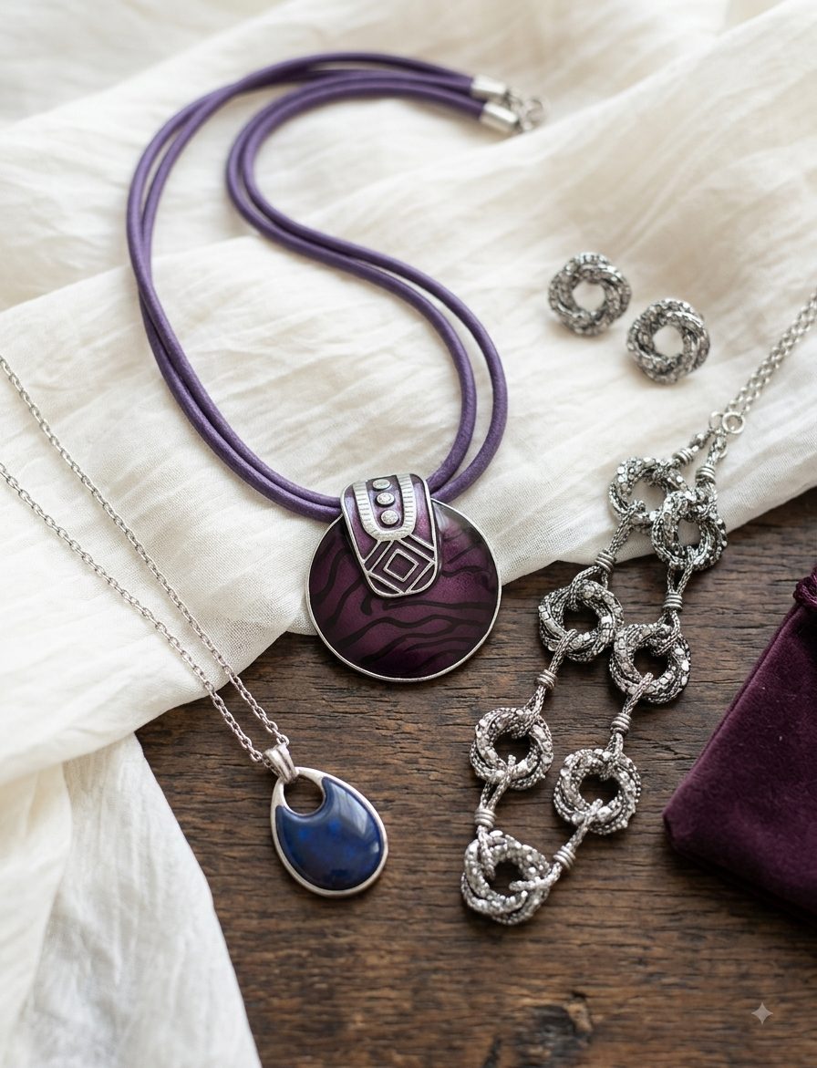 Costume jewellery includes 2 necklaces also 1 necklace and earrings set. See photos.