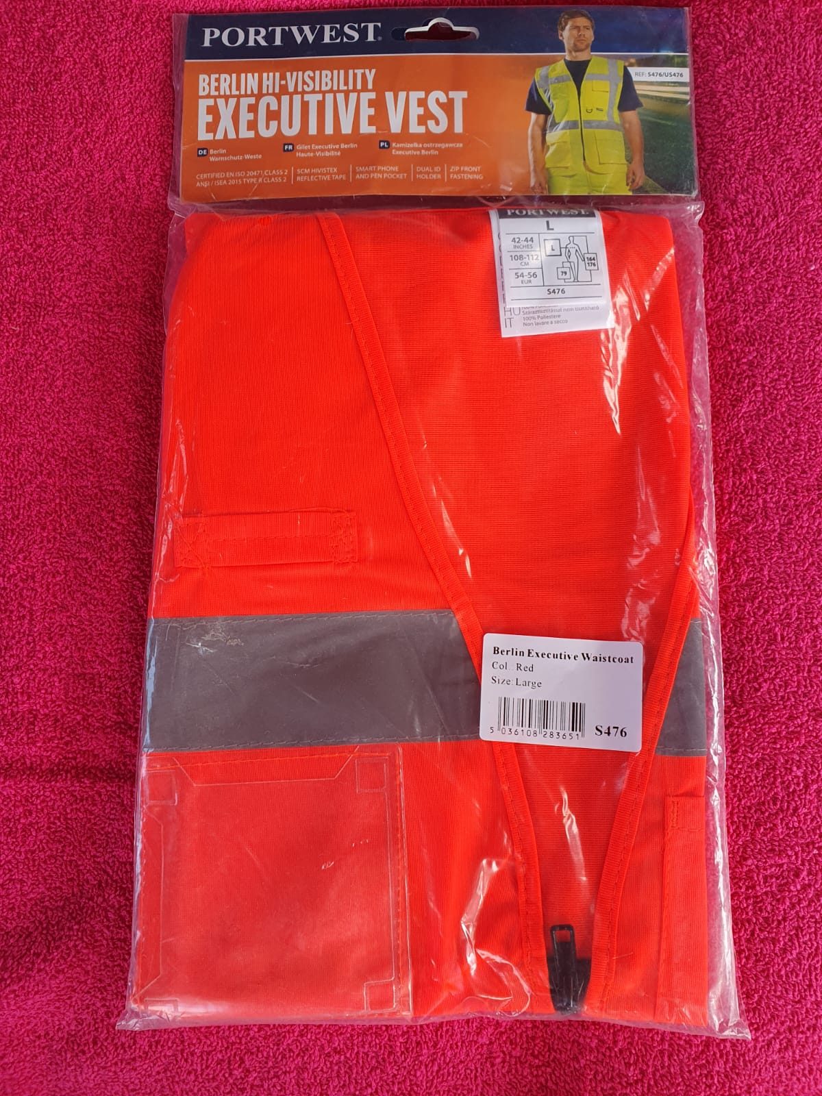One Portwest Hi Vis waistcoat with zipped fastening,  size Large