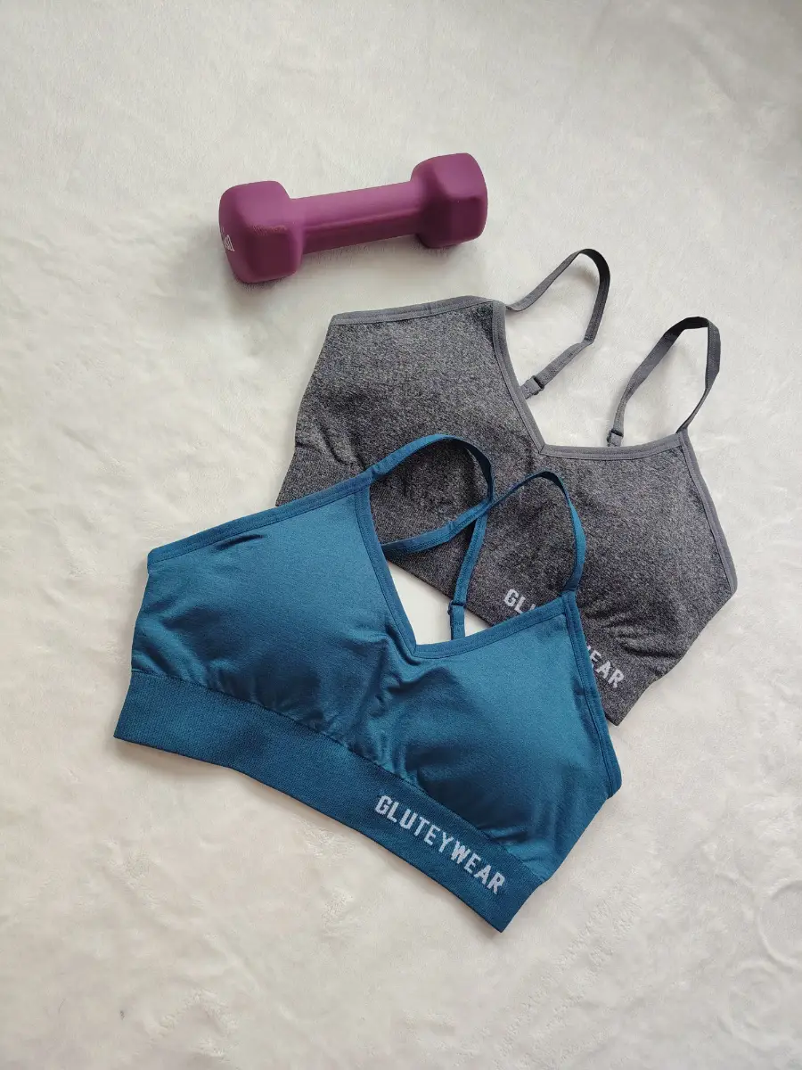 2 packs bundles Gluteywear seamless sports bra With Padded XS 6-8uk Teal & Grey