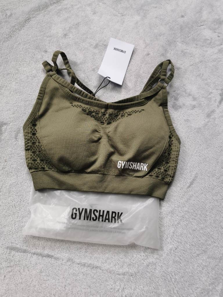 Gymshark energy seamless sports bra with padded removable size XS |Khaki | Olive Green BNWT