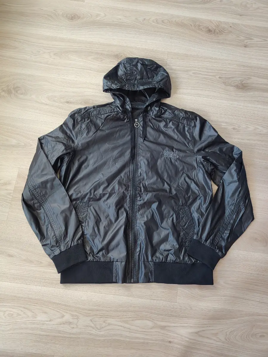 Criminal Damage Felt Jacket Zip Up Hood Streetwear Windbreaker black size L BNWT