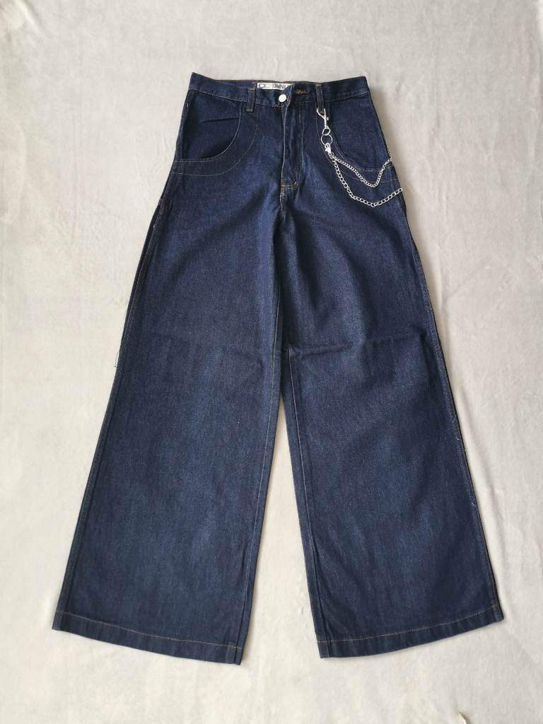 Criminal Damage Vintage Y2K Baggy Wide leg Jeans Pants W26 Youth |Navy Blue