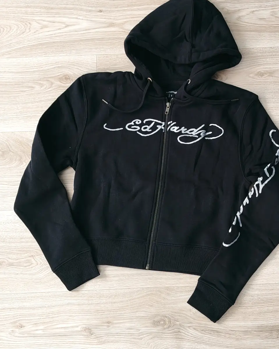 Ed Hardy Zip Up Hoodie Graphic Tatoo Printed size S Black