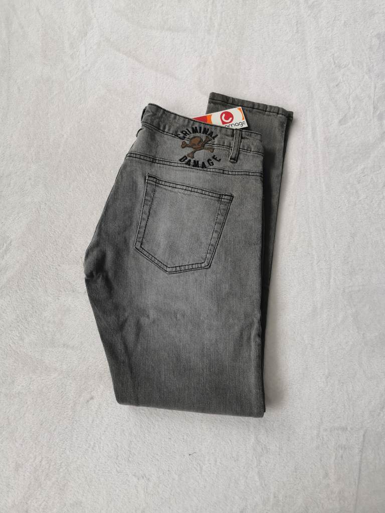 Criminal damage vintage Slim Fit Jeans W36 Stretch Pants Grey Y2K streetwear